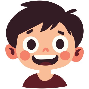 2D çizgi filmci çocuk neşeli gözleri ve pembe yanaklarıyla gülümsüyor. Neşeli tasarımlar, çocuk hikayeleri ve eğitim içeriği için mükemmel..