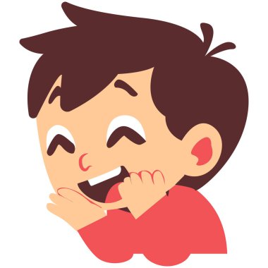 2D çizgi filmci çocuk ağzı açık ve neşeli bir şekilde gülüyor. Mizah içeriği, oyuncu sanat ve çocuk teması için ideal.