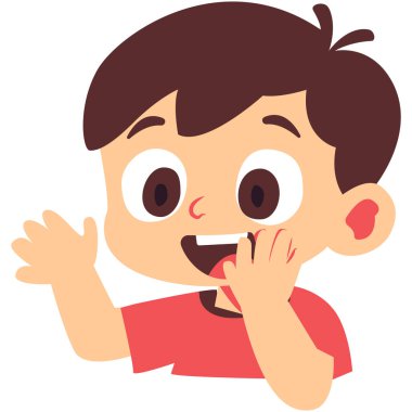 2D çizgi filmci çocuk, elleri havada ve şaşkın bir yüz ifadesi sergiliyor. Hikaye anlatma görsel, çizgi roman ve duygusal öğrenme medyası için harika.