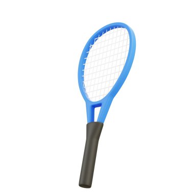 Spor karşılaşması illüstrasyonu için 3B mavi tenis raketi, rekabet, pratik ve aktif yaşam tarzı için ideal görsel temalar.
