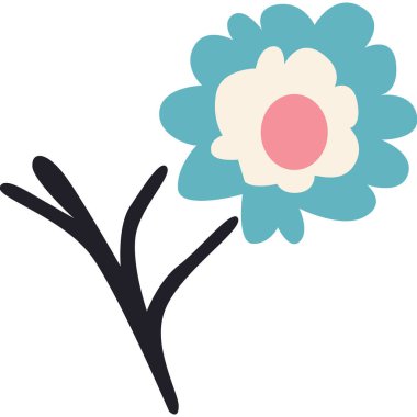 Yumuşak mavi ve pembe çiçekli 2D dal. Çiçek çizimi, bahar dekorasyonu ve modern botanik kompozisyonları için mükemmel..