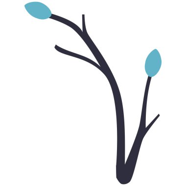 Mavi tomurcuklu ve koyu saplı 2D minimal dal, botanik projeleri, doğa çalışmaları ve basit çiçekli süslemeler için mükemmel..