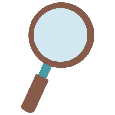 2D kahverengi ve mavi büyüteç, araştırma simgeleri, dedektif temaları, eğitimsel görseller ve bilimle ilgili grafikler için ideal.