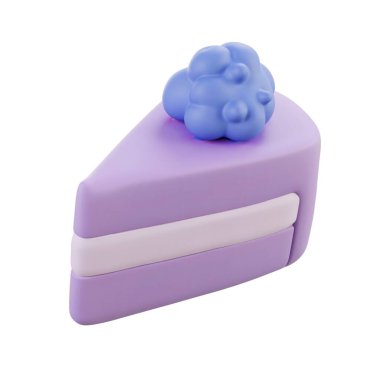 3 boyutlu pastel pasta dilimi mor katmanlı ve mavi kaplamalı, fırın vitrinleri, tatlı ikonları ya da tatlı medya için harika..