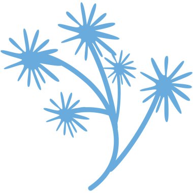 Yumuşak yapraklı 2D açık mavi çiçekler, basit pastel botanik elementleri çiçek desenleri, dekorasyon veya bahar temaları için mükemmeldir..