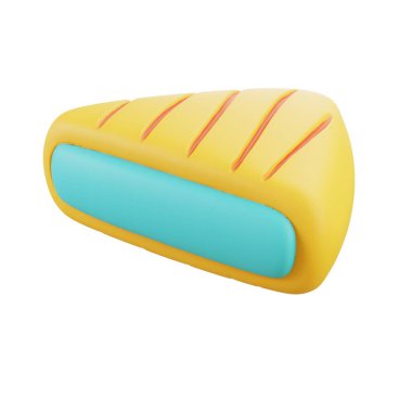 3 boyutlu sarı pasta dilimi mavi reçel dolgulu ve çizgili üst, fırın simgeleri, tatlı sanatı veya dijital yemek tasarımları için mükemmel..