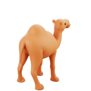 Turuncu gövdeli 3D sevimli deve, İslami tema, çöl konsepti veya bayram kutlaması tasarımı ve kültürel illüstrasyon için ideal..