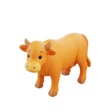 3D turuncu inek modeli, Kurban Bayramı, çiftlik hayvanları sanatı ve İslami kurban tasarımı veya çiftlik dekorasyonu teması için ideal..