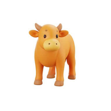 3 boyutlu inek duruşu şirin bir tarz, İslami etkinlik, bayram konsepti ve çiftlik hayvanları veya kurban temalı dekorasyon için mükemmel.