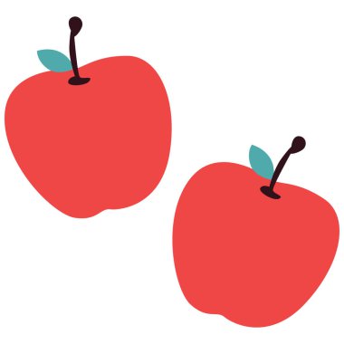 Tazelik ve sağlığı temsil eden iki elma içeren 2D tasarım, gıda projeleri, meyveler ve beslenme temaları için ideal.