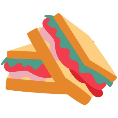 Canlı renklerde bir sandviçin 2D tasarımı, yemekle ilgili projeler için mükemmel, çekici ve basit bir yemeği temsil ediyor..