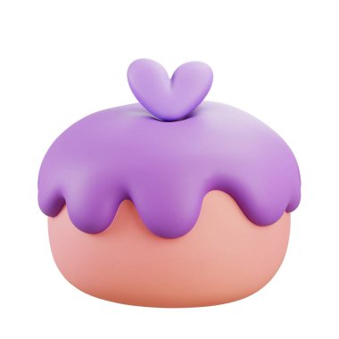 Mor kremalı şirin bir kekin 3 boyutlu tasarımı, fırın ya da tatlı temalı projeler için ideal, tatlı bir dokunuş sunuyor..