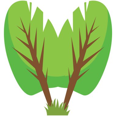 2d ikiz ağaç gövdesi ve bahçe manzaraları ve doğal tasarım ihtiyaçları için uygun taze yeşil yaprakları var.