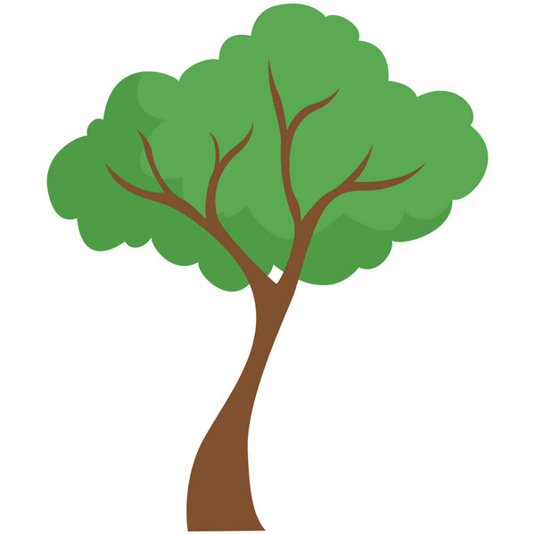 2d split branch tree featuring divided branches and fresh green leaves suitable for forest themes landscape assets and outdoor nature projects