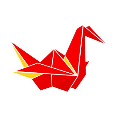 Düz Tasarımda Geometrik Kırmızı ve Sarı Origami Turna Vektör Resimleri