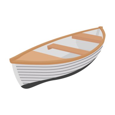 Klasik Tahta Kayık Vektör İllüstrasyonu Denizcilik ve Göl Tasarımı İçin Beyaz Arkaplanda İzole Edildi