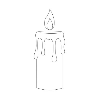 Renklendirme ve dijital sanat için temiz çizgi sanat mum ikonu minimalist mum ana hatları