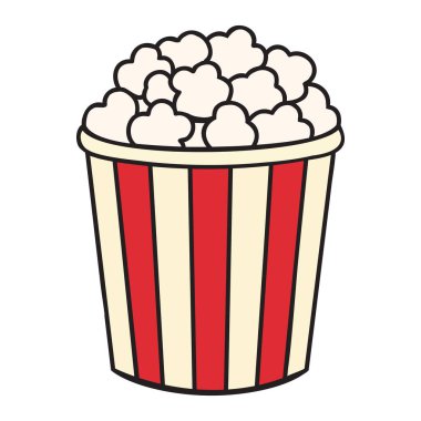 Kırmızı ve Beyaz Çizgili Patlamış Mısır Kovası Tüylü Patlamış Mısır Çizimi