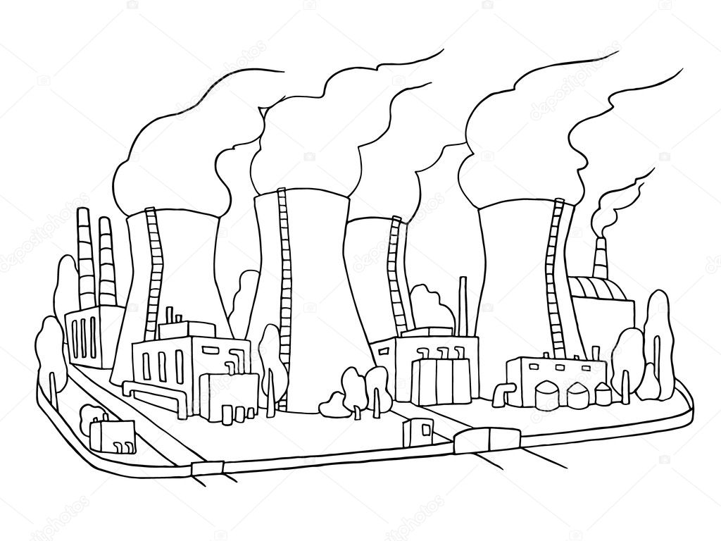 sketch of nuclear power station.