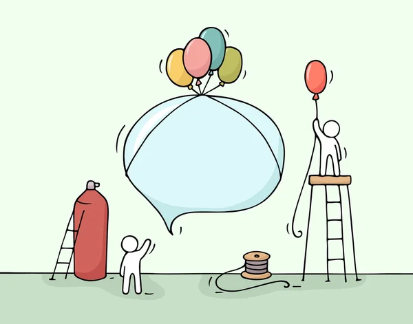 Bublina řeči s pracovními malými lidmi. — Stockový vektor