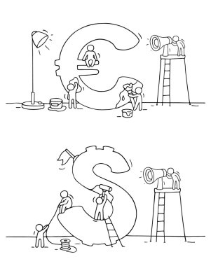 çalışan küçük insanlar ile işaretler. 