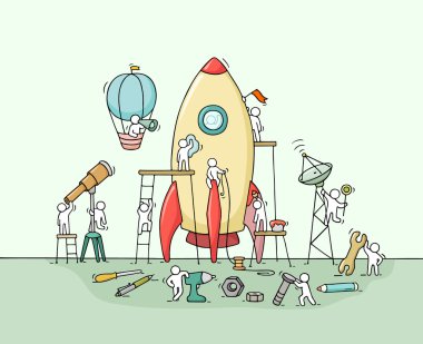 büyük roket ile insanlar.