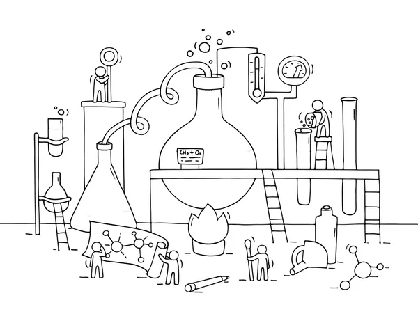 Chemisch experiment met werkende mensen — Stockvector