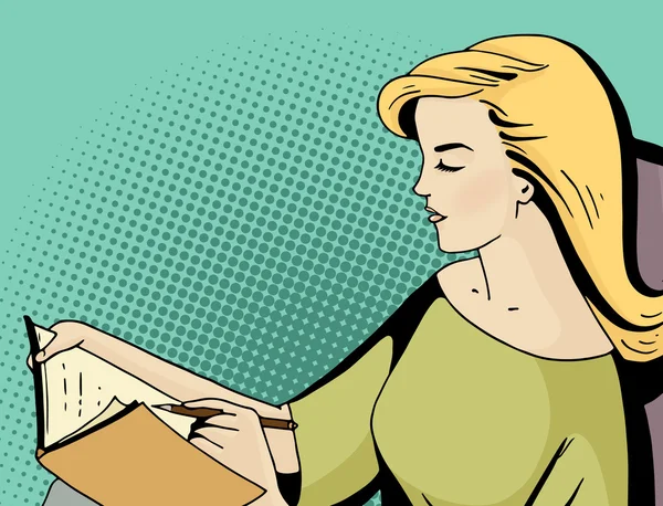 woman seating and keeping  a diary. 