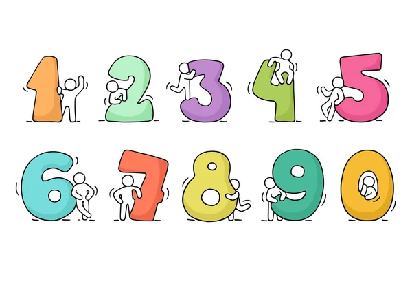 Working little people with numbers — 스톡 벡터