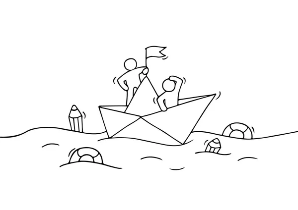 小人与纸船. — 图库矢量图片