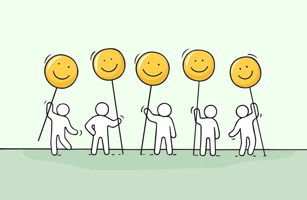 Πλήθος Εργαζόμενων Μικρών Ανθρώπων Χαμόγελο Τραγουδά Χαριτωμένη Μικρογραφία Για Την — Διανυσματικό Αρχείο