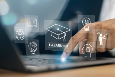 E-öğrenim çevrimiçi kurslar eğitim teknolojisi ve dijital çalışma çözümleri modern öğrenciler için interaktif webinarlara, özel ders oturumlarına, eğitim içeriğine ve etkileşimli derslere tam erişim