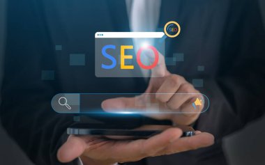 Arama motoru optimizasyonu, SEO ağ konsepti, arama İnternet verileri, anahtar kelime araştırması ve dijital pazarlama, analiz, trafik sıralaması, optimizasyon web sitesi