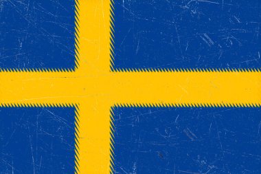 Sıkıntılı görüntüler İsveç ulusal bayrağını gösteriyor. Koyu mavi bir alanı kaplayan altın rengi İskandinav haçı yıllanmış klasik cazibeyle güçlü bir grafik oluşturuyor.