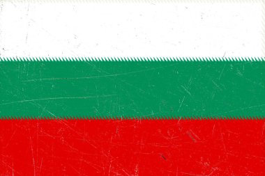 Sıkıntılı Bulgar bayrak illüstrasyonunda beyaz, yeşil ve kırmızı yatay bantlı ve ince grunge efektli klasik, dokulu bir estetik sergileniyor.