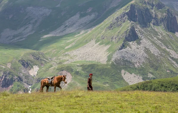 Ember, ló, a hegyekben — Stock Fotó