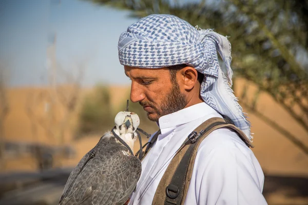 Falconer met zijn Valk in de buurt van Dubai — Stockfoto