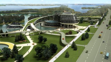 Biyonik formu ve enerji tasarruflu teknolojiler ile bina Eko 3D görselleştirme. 