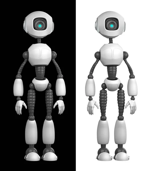 Humanoid Robot Isolerad Svart Och Vit Bakgrund Framtidskoncept Med Robotteknik — Stockfoto