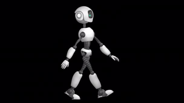 Гуманоїдний Ходячий Робот Натиснута Анімація Альфа Канал Ізольовані Прозорому Фоні — стокове відео