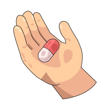 Hap, elinde tüketim için ilaç tutan birini gösteren bir resimdir..