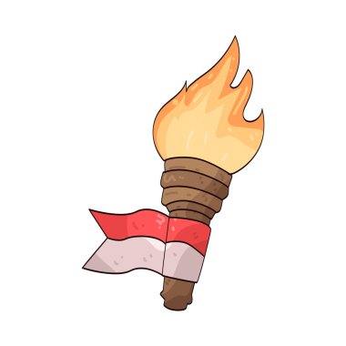 Endonezya bayrağına sahip bir meşale aydınlanmayı, milli ruhu ve birlik için yanan tutkuyu temsil eder..