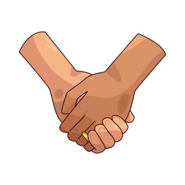 İki el, birlik ve ortaklığı temsil etmek için el ele tutuşan iki kişiyi resmediyor..