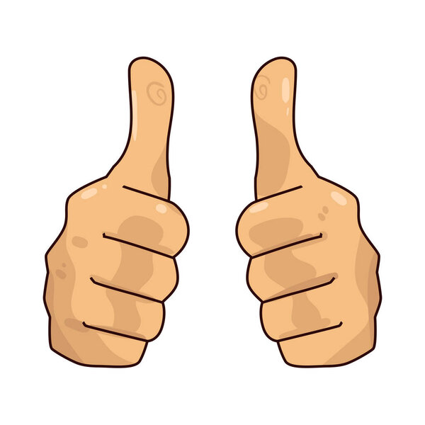 Утверждение показано с помощью жест-вверх, который выражает принятие или разрешение.