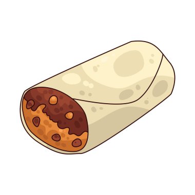 Dürüm, et, pirinç, fasulye ve aromalı baharatlarla dolu bir tortilla..