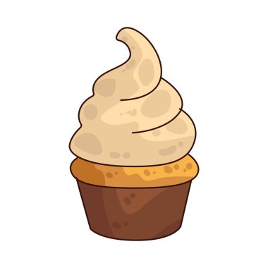 Kek, tatlı bir ikram için kağıt bardakta pişirilmiş küçük, buzlu bir kektir..