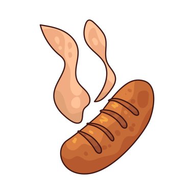 Bir sosis baharatlı kıyma ile kaplanır ve lezzetli bir yemek için pişirilir..