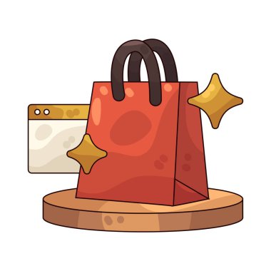 Bir alışveriş çantası satın alınan eşyaları teslim veya almaya hazır olarak temsil eder..