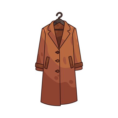 Askıdaki bir palto daha ağır bir dış giysiyi düzgünce depolanmış veya sergilenmiş olarak sunar..