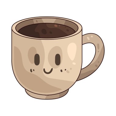 Gülen kahve kupası rahatlığı, enerjiyi ve mutlu anları simgeler..